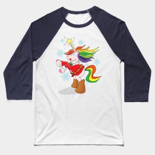 Rainbow unicorn in Santa outfit Baseball T-Shirt